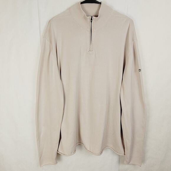Victorinox tan quarter zip pullover shirt Size XL elbow patches preppy minimal - Picture 1 of 8